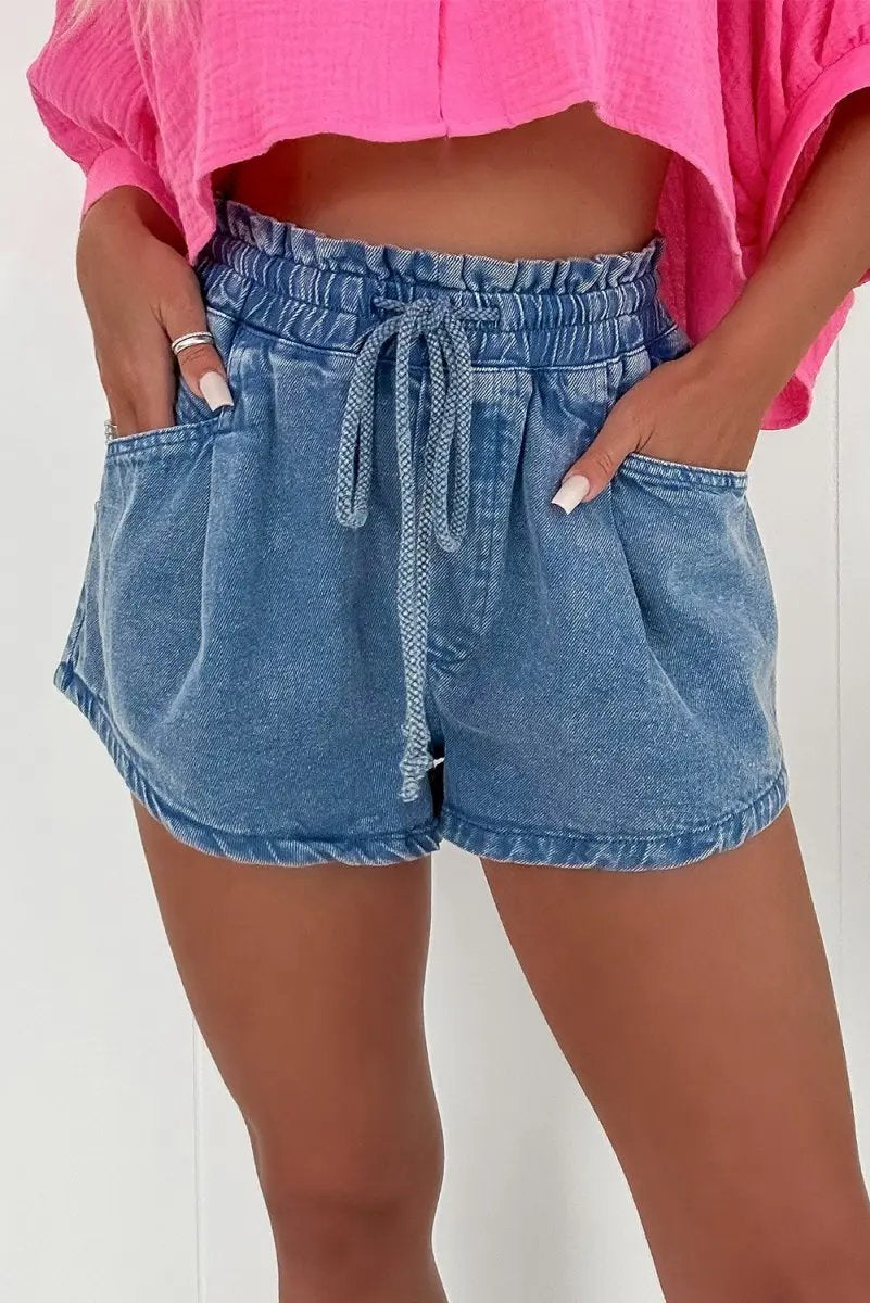 Ashleigh Blue Drawstring High Waist Casual Denim Shorts - Love Salve